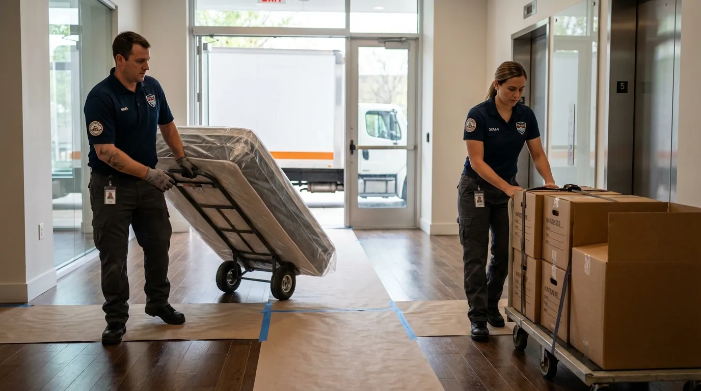 Professional apartment movers loading elevator in Christopher, IL